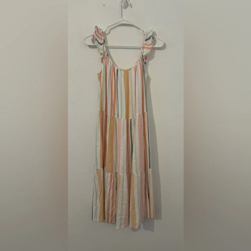 Rails Capri Melon Stripe Midi Dress Pastels Linen Blend Tiered Beachy Flowy XS